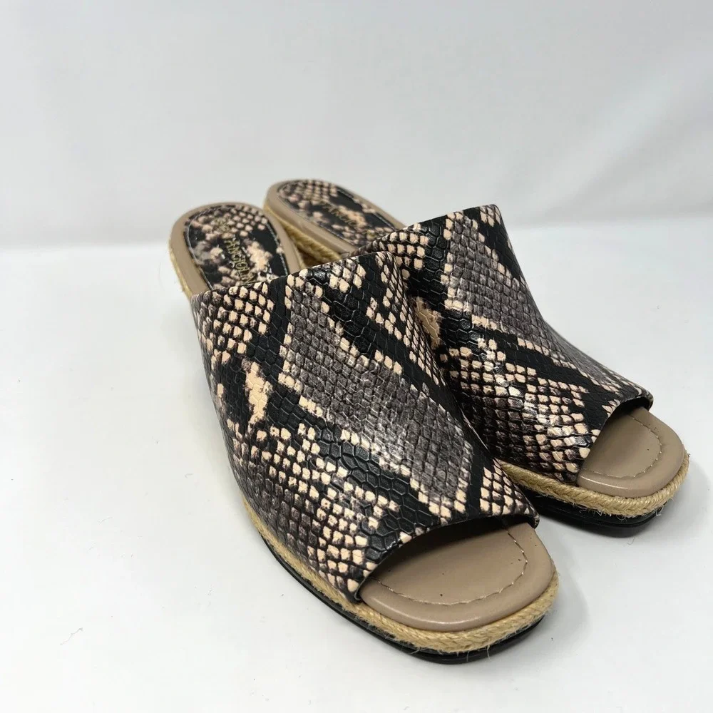 Enzo Angiolini Womens‎ 8.5 Espadrille Wedge Mules Snake Print Slip-On Sandals